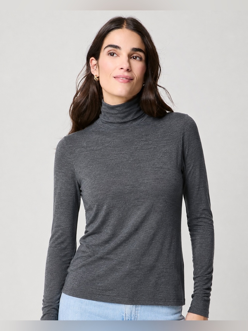 White + Warren Gray Turtleneck Long Sleeve Shirt Cotton Modal Blend 1031